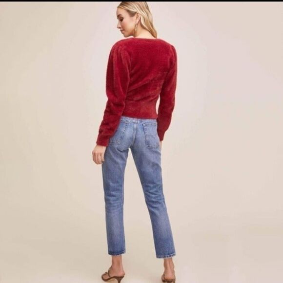 ASTR THE LABEL SQUARE NECK BURGUNDY WINE OX BLOOD FUZZY EYELASH SWEATER XL - Picture 6 of 16